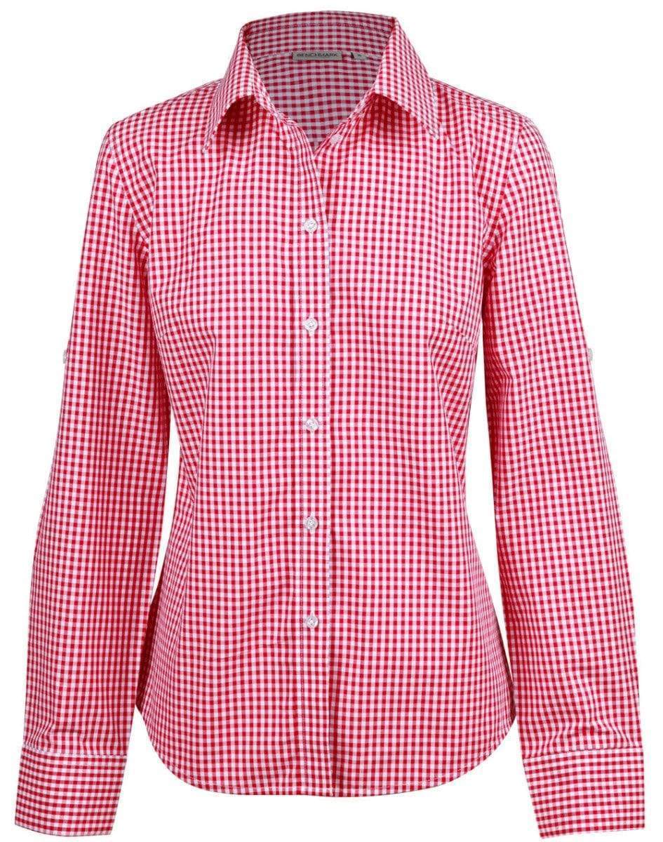 Winning Spirit Corporate Wear Red/White / 6 Winning Spirit Ladies’ Gingham Check Long Sleeve Shirt M8300